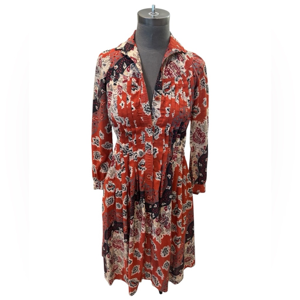 Albert Nipon Vintage Paisley Pleated 70s Midi Dress Size 2 - Picture 2 of 16